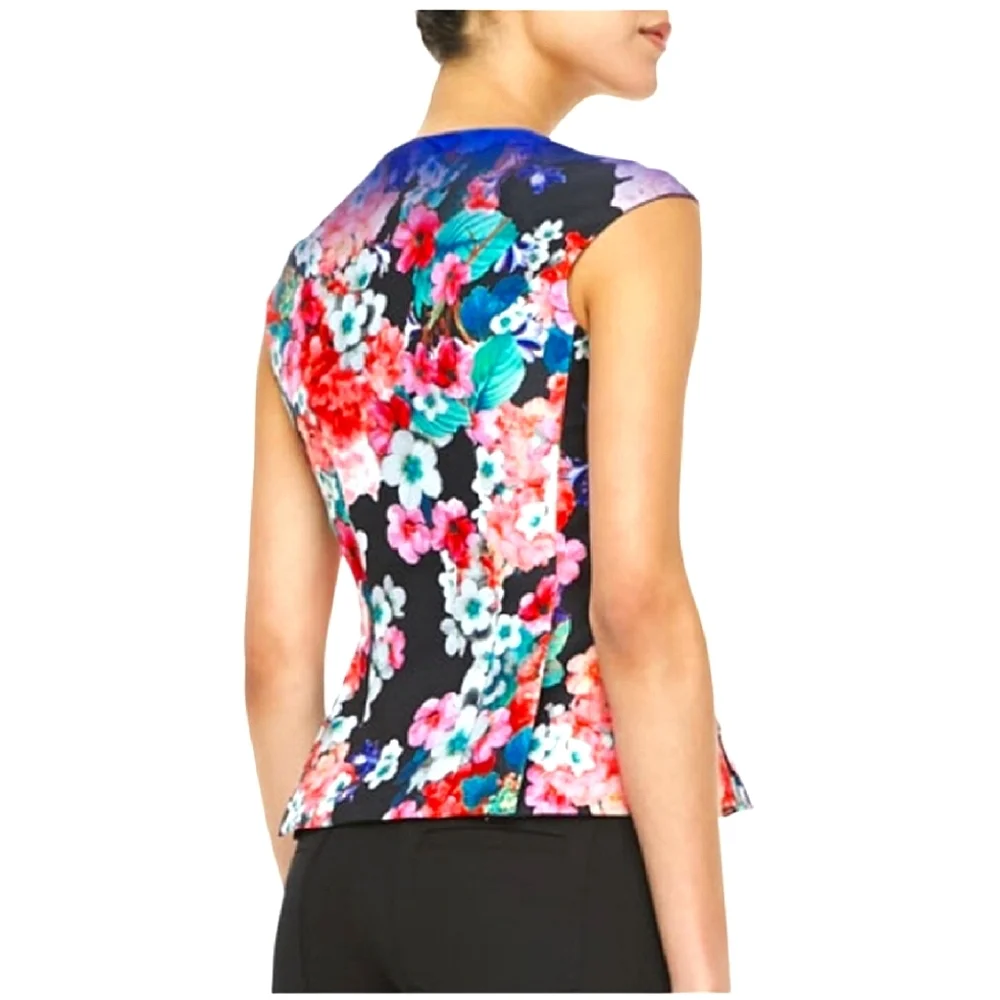 VTG NANETTE LEPORE Floral Print Peplum Zip-Up Vest, Size 4, Multicolored